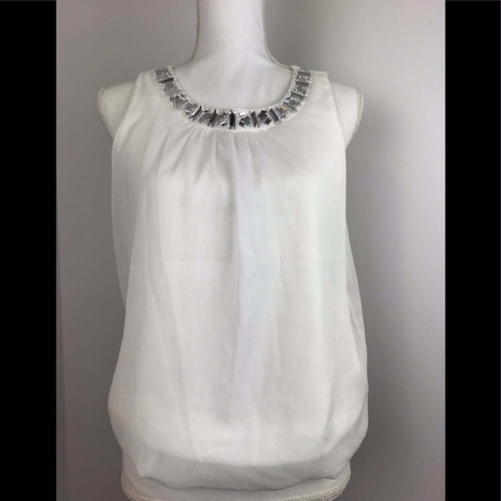 IZ Byer White Jeweled Sleeveless Blouse